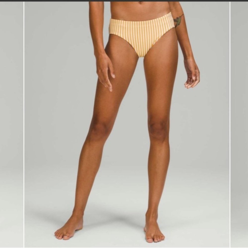 2021 Lululemon Yellow Striped Seersucker Skimpy Mid Rise Bikini Bottom Size XL - Picture 1 of 8